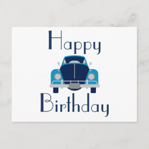 Postal Cartão de Aniversário de Carro Azul Feliz