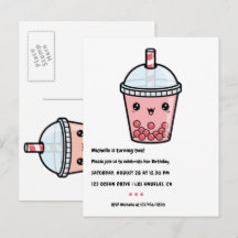 Cartão de Aniversário de Chá de Bolha Kawaii Verme