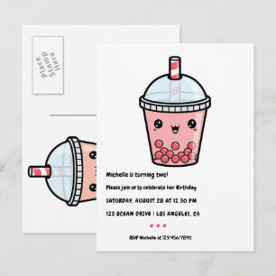 Postal Cartão de Aniversário de Chá de Bolha Kawaii Verme