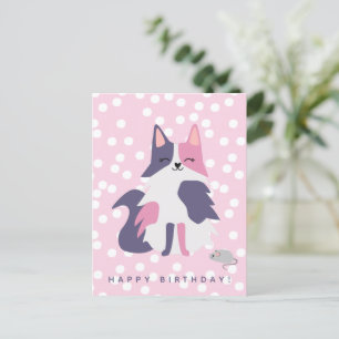Postal Cartão de Aniversário de Crianças Gato Rosa e Roxo