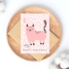 Postal Cartão de Aniversário de Crianças Gato Rosa Fofo