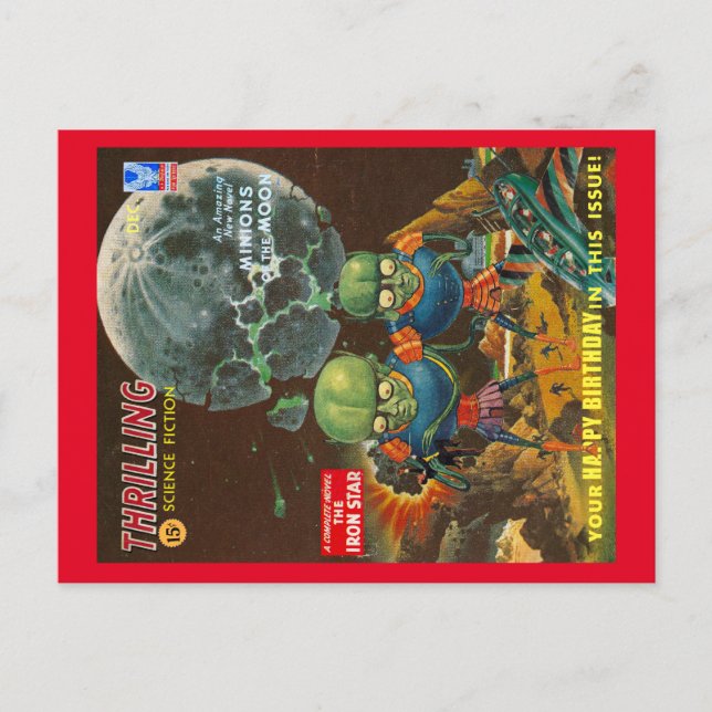 POSTAL CARTÃO DE ANIVERSÁRIO DE FICÇÃO CIENTÍFICA VINTAGE (Frente)