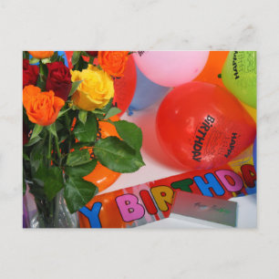 Postal Cartão de Aniversário de Flores e Balões