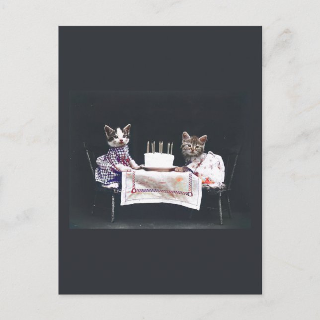 Postal Cartão de Aniversário de Gatinhos Antigos (Frente)