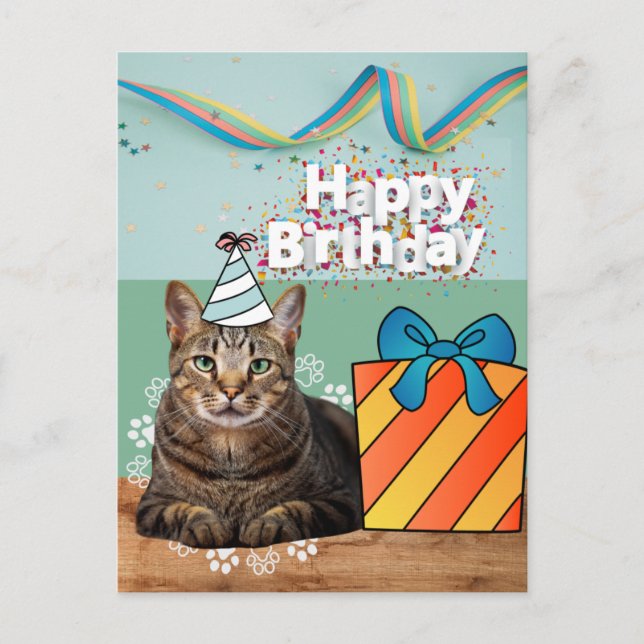 Postal Cartão de aniversário de gato (Frente)