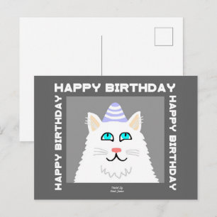 Postal Cartão de Aniversário de Gato Branco Fofinho