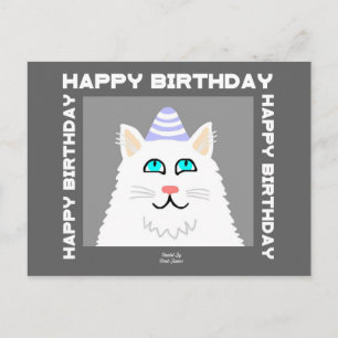 Postal Cartão de Aniversário de Gato Branco Fofinho