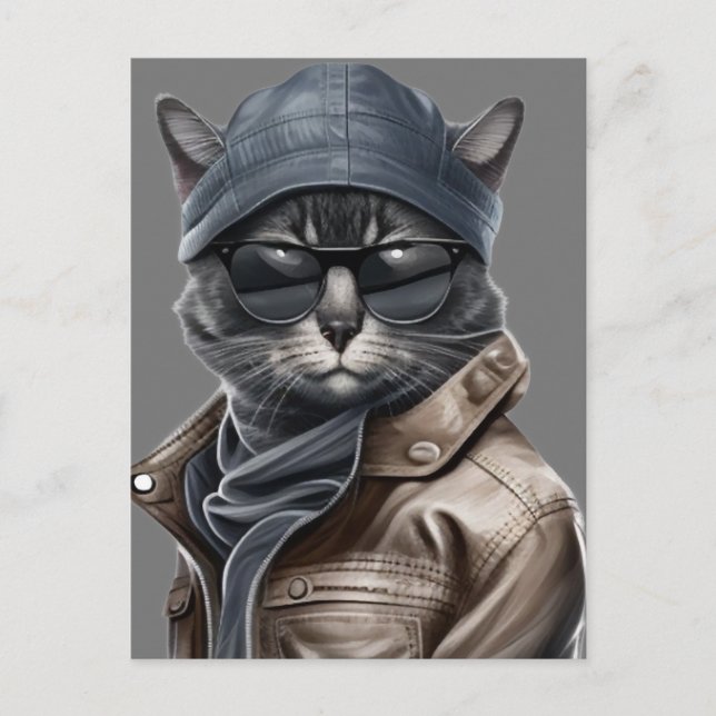 Postal Cartão de Aniversário de Gato Chique para Ele (Frente)