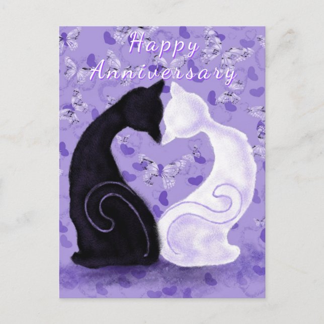 Postal Cartão de Aniversário de Gato com Casal de Amor (Frente)