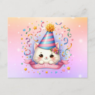 Postal Cartão de aniversário de gato fofo Kawaii