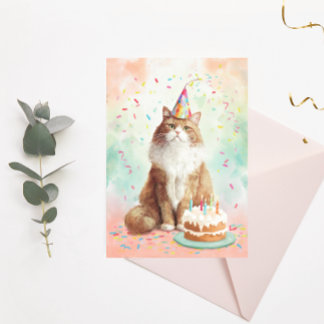 Postal Cartão de Aniversário de Gato – Gato Fofinho de Fe