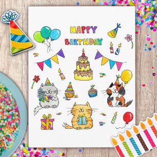 Postal Cartão de aniversário de gatos