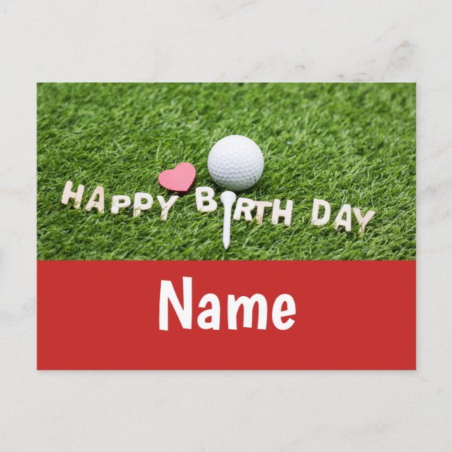 Postal Cartão de aniversário de golfe com bola de golfe e (Frente)