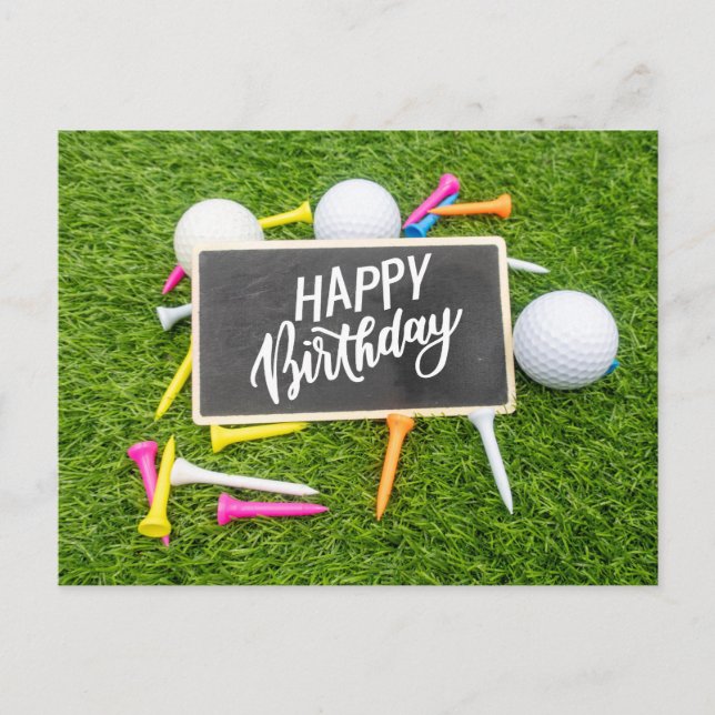 Postal Cartão de aniversário de golfe com bola de golfe e (Frente)