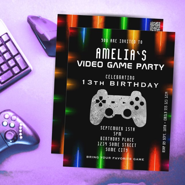 Postal Cartão de Aniversário de Jogo Neon de Controle de  (Criador carregado)