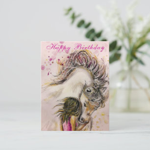 Postal Cartão de Aniversário de Menina e Cavalo