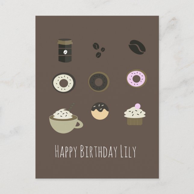 Postal Cartão de Aniversário de Nome Doces Café (Frente)