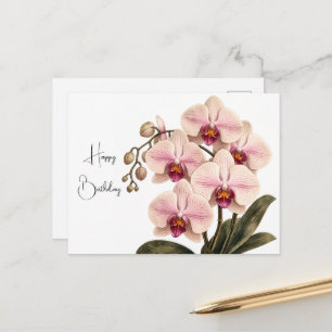 Postal Cartão de Aniversário de Orquídea Rosa Elegante
