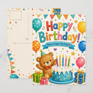 Postal Cartão de aniversário de ursinho de pelúcia fofo p