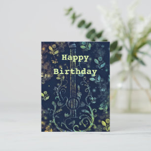 Postal Cartão de Aniversário de Violão de Arte Floral