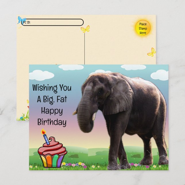 Postal Cartão de Aniversário do Elefante Divertido do Pos (Frente/Verso)