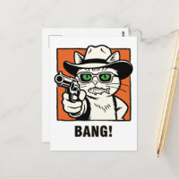 Cartão de Aniversário do Gato Cowboy - 'BANG' Humo