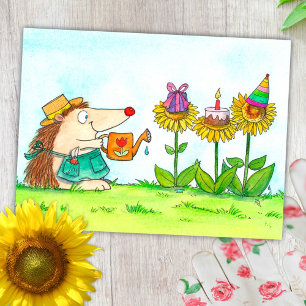 Postal Cartão de aniversário do ouriço-cacheiro jardineir