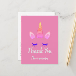 Postal Cartão de Aniversário do Tema Unicórico Rosa