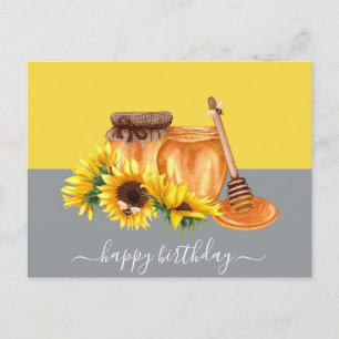 Postal Cartão de Aniversário do Watercolor Honey Still Li