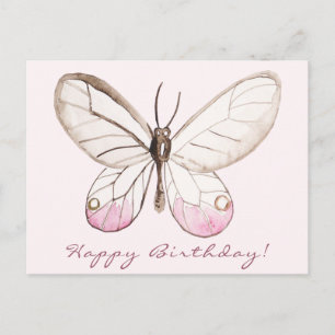 Postal Cartão de Aniversário Elegante Borboleta Rosa