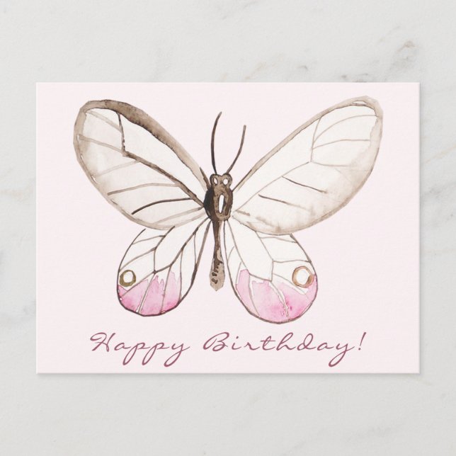 Postal Cartão de Aniversário Elegante Borboleta Rosa (Frente)