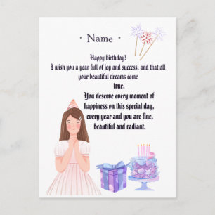Postal Cartão de Aniversário Elegante para Ela – Saudação