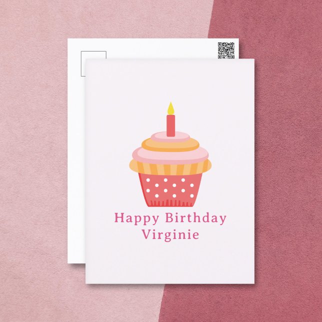 Postal Cartão de Aniversário Feliz com Cupcake Rosa (Cupcake Happy Birthday Pink Postcard )
