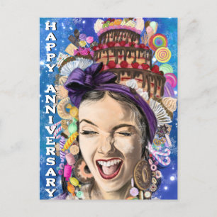 Postal Cartão de Aniversário Feliz com Mulher Feliz - Div