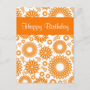 Postal Cartão de Aniversário Feliz de laranja floral Vint