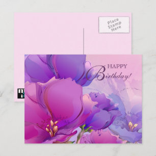 Postal Cartão de Aniversário Feliz de Pintura em Água