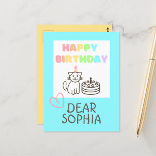 Postal Cartão de Aniversário Feliz do Gato Arco-Íris