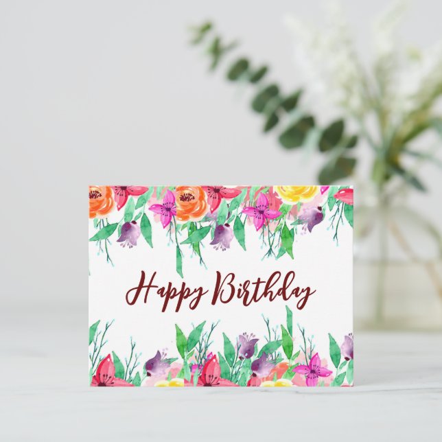 Postal Cartão de Aniversário Feliz e Bonito, Floral Desig (Em pé/Frente)