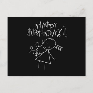 Postal Cartão de Aniversário Feliz e Bonito, Preto com Gr