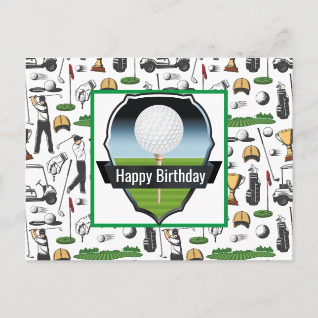 Postal Cartão de aniversário feliz jogando golfe (Frente)