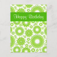 Cartão de Aniversário Feliz, Verde floral Vintage