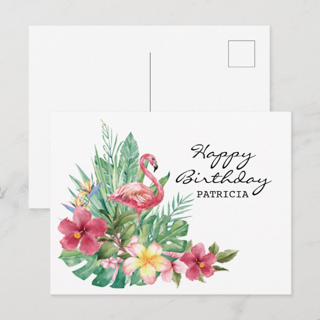 Postal Cartão de Aniversário Flamingo (Frente/Verso)