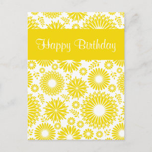 Postal Cartão de aniversário floral amarelo vintage