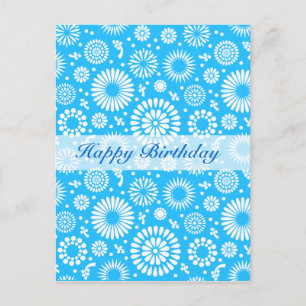 Postal Cartão de aniversário floral azul vintage