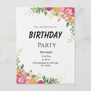 Postal Cartão de Aniversário Floral Colorido