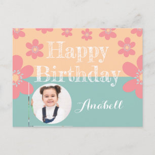 Postal Cartão de aniversário floral com foto e texto