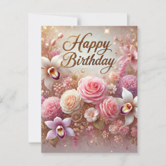 Postal Cartão de Aniversário Floral Cor-de-Rosa Fantástic