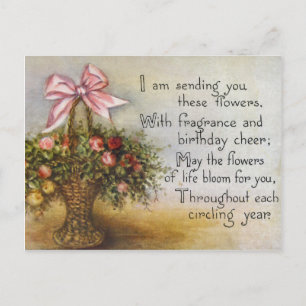 Postal Cartão de Aniversário Floral Vitoriano Vintage.