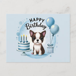 Postal Cartão de aniversário fofo do Boston Terrier