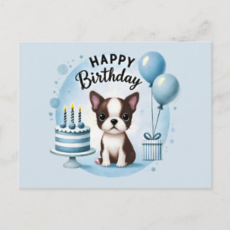 Postal Cartão de aniversário fofo do Boston Terrier